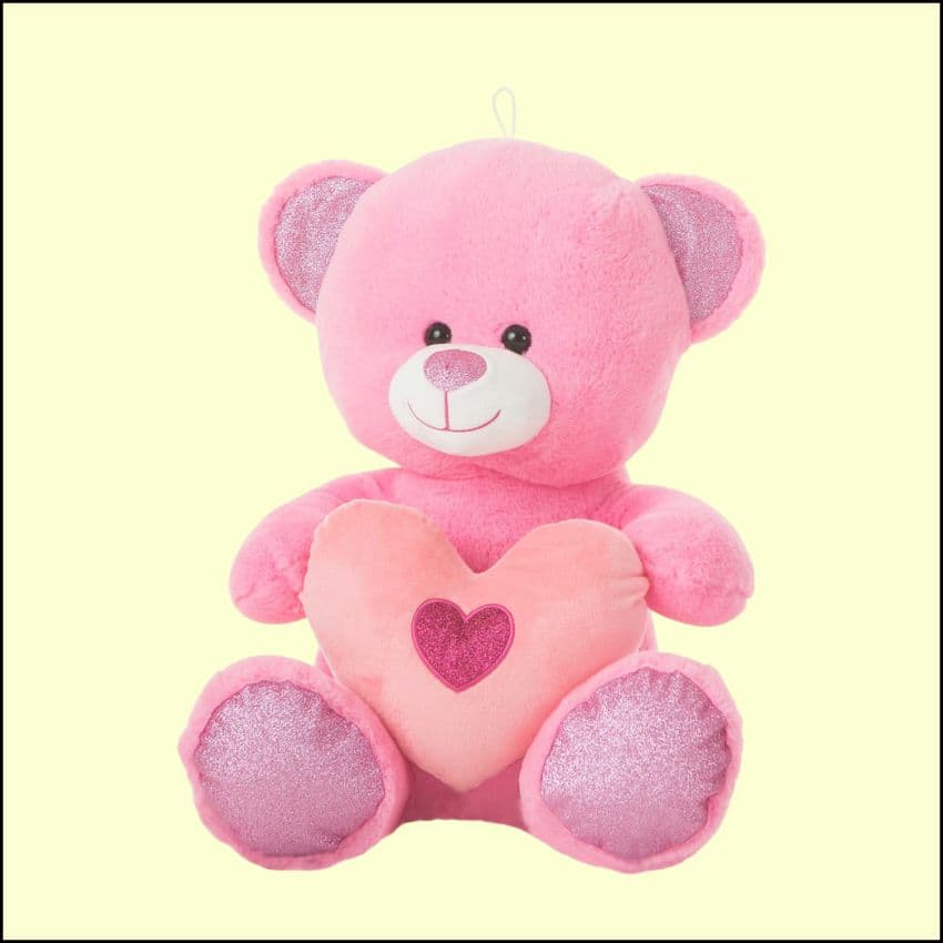 Peluche oso rosa con corazon