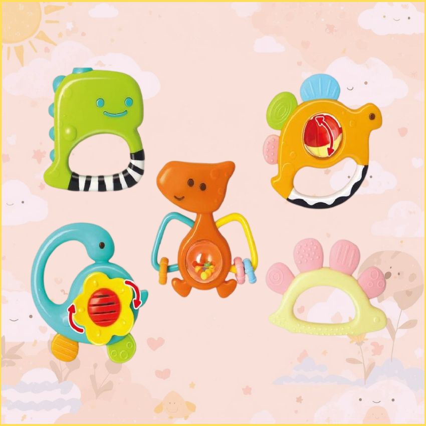 Sonajeros infantiles Dinosaurios en pack de 5 ud